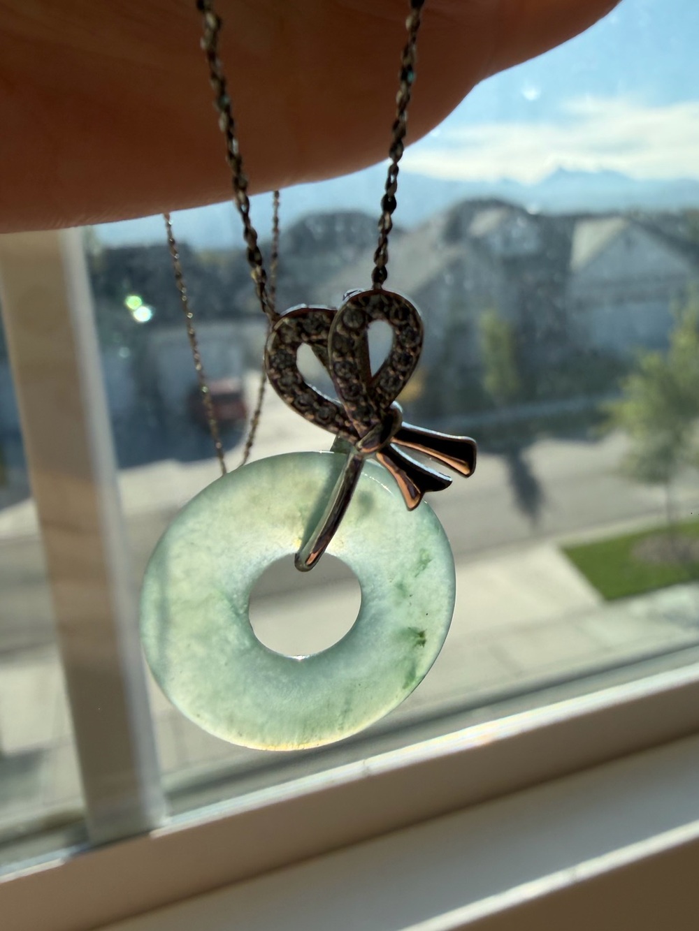 Natural Burmese A Jadeite Jade High Icy Green Floating Flower Donut Pendant